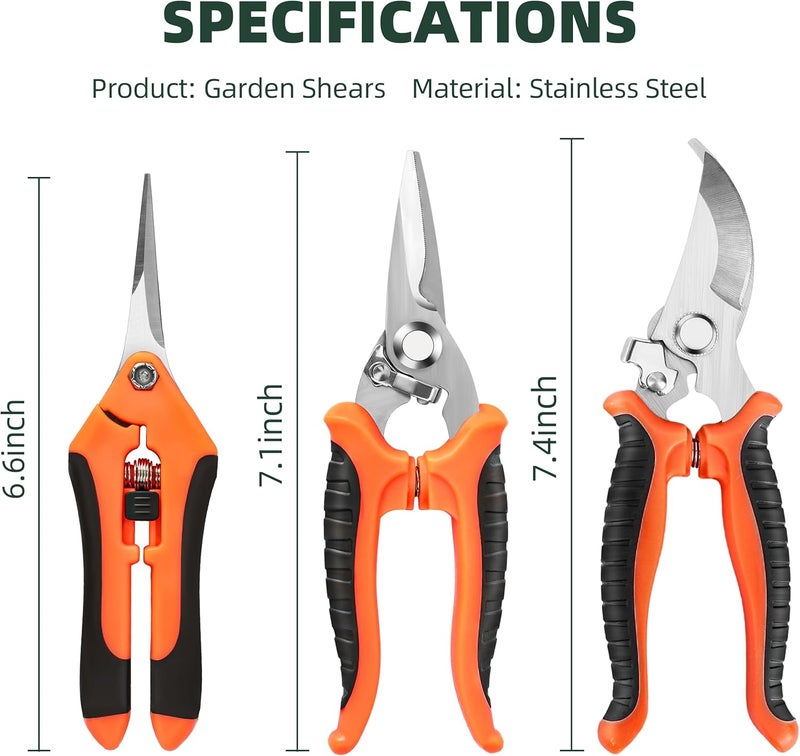 EWPJDK 3 Pack Garden Pruning Shears, Stainless Steel Shears, Gardening Shears, Scissors, Garden Clippers, Pruning Snips, Pruning Shears for Gardening Tools(Orange) - Image 2